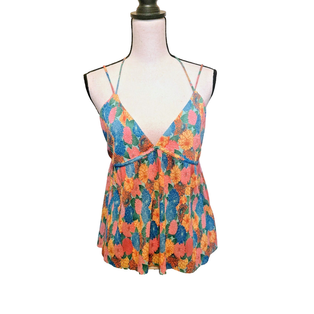 ZARA 2pc Multicolor Summer Floral Pleated Top & Pleated Pants size L - Picture 4 of 16
